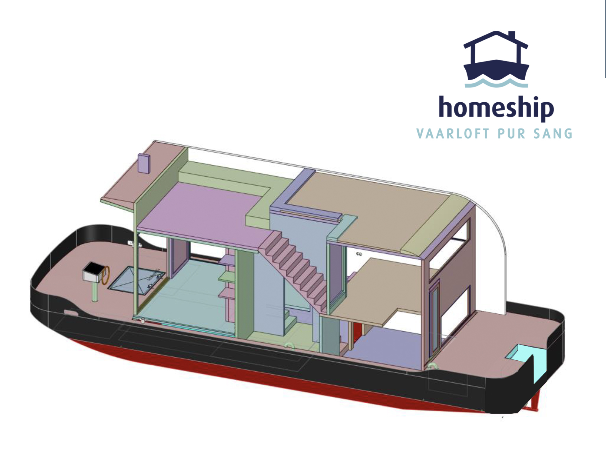 HOMESHIP VaarLoft Volledig Elektrische Houseboat
