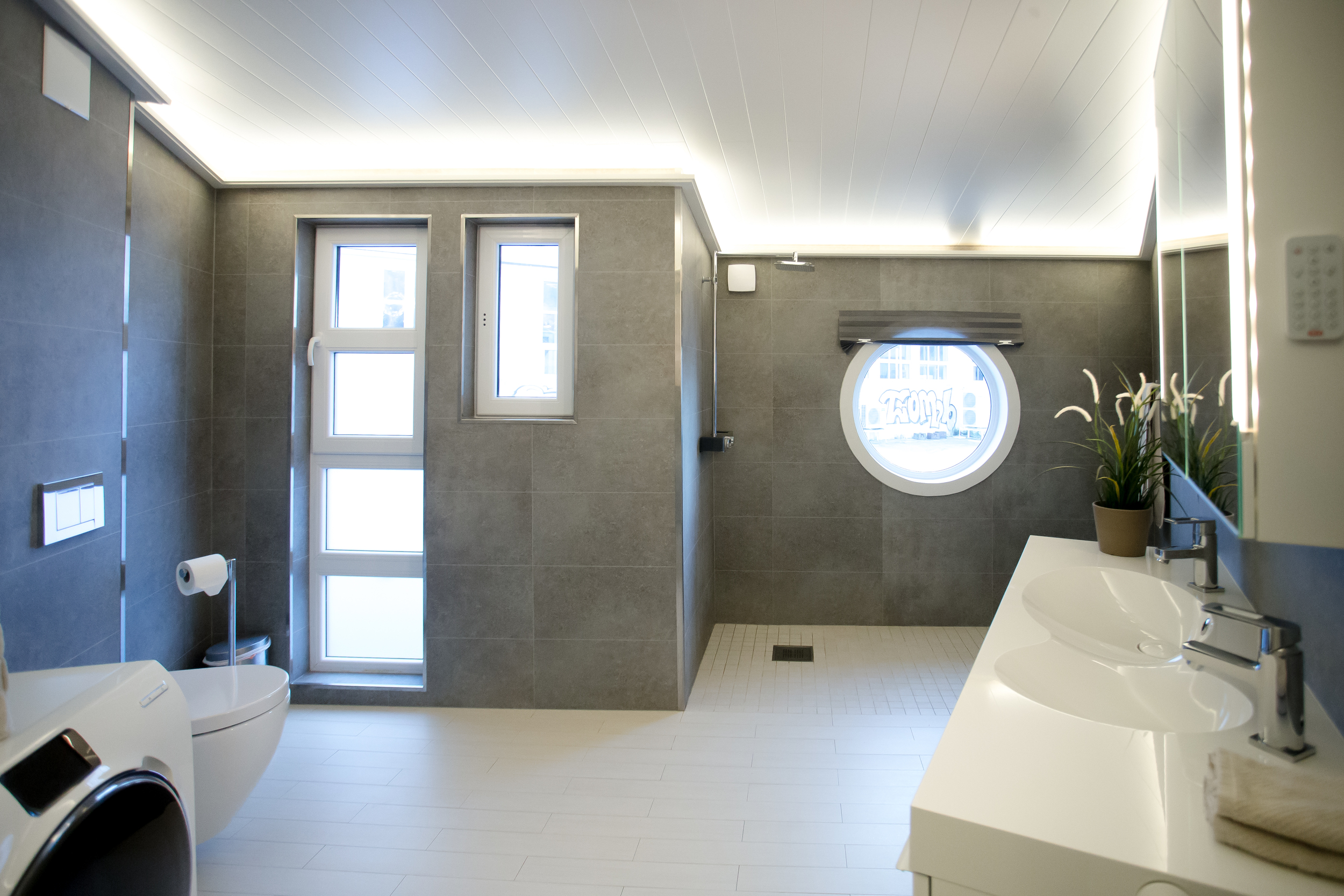 Grey Floating House Houseboat